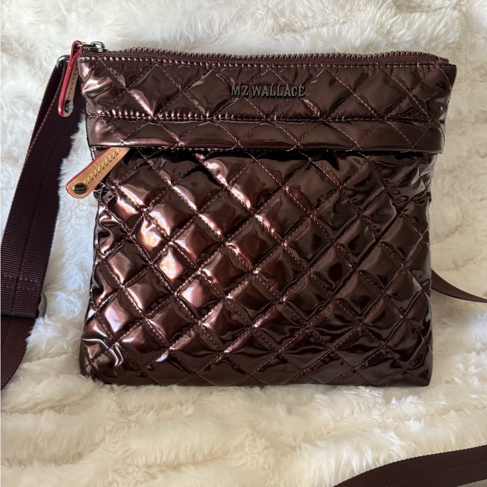 MZ Wallace Flat Metro Crossbody in Bordeaux Lacquer 💕